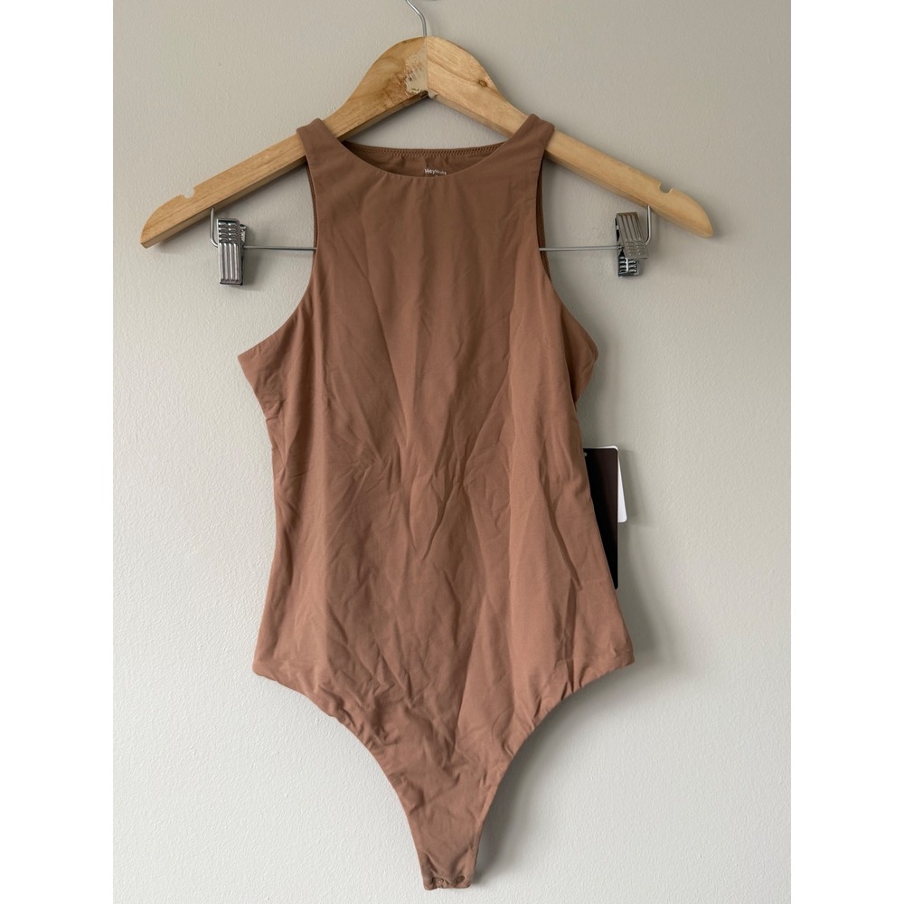High Neck Sleeveless Bodysuit Brown Thong Back Size S 4-6 NEW